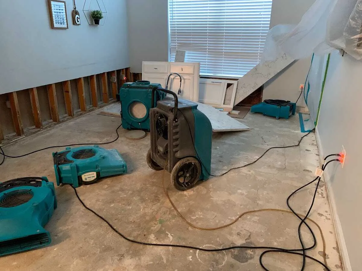 Dehumidifier in flood-cut room for Water Damage Restoration in Danville